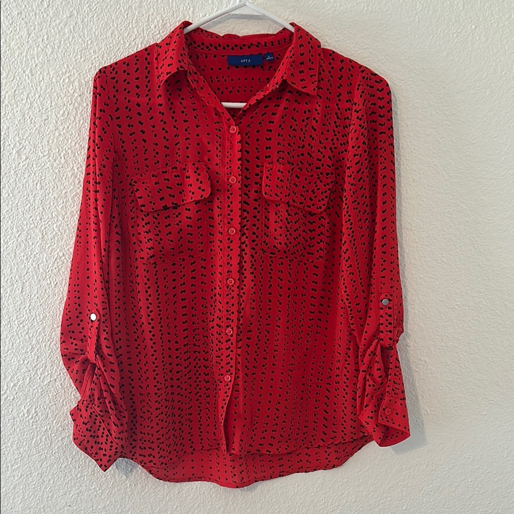 Red patterned Button-Up Blouse